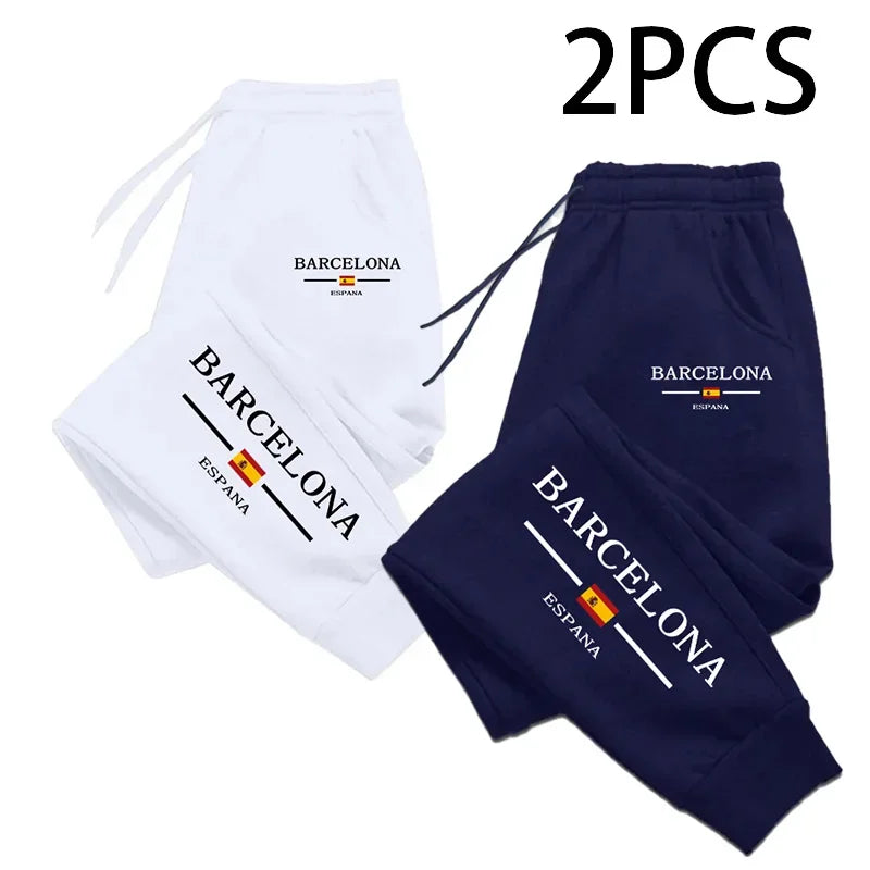 2 in 1 Sweatpants for Man Fall Winter Casual Sporty Jogger Pants Barcelona Fashion Print Trousers Home Outdoor Comfort Bottoms