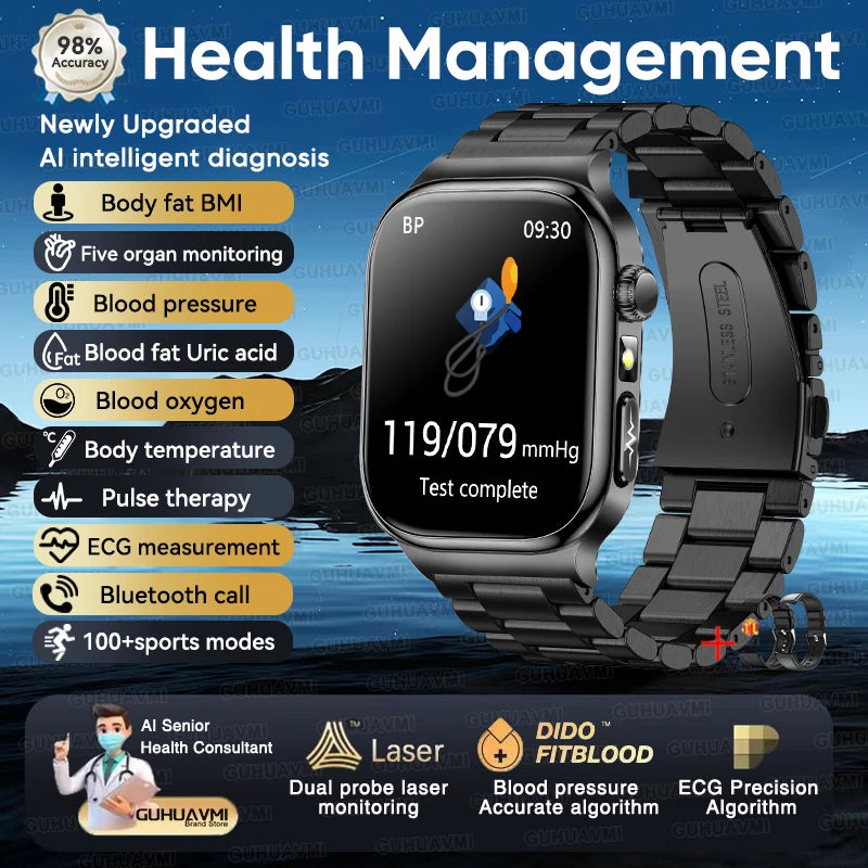 2026 New Accurate Measurement Uric Acid Blood Lipids Smartwatches Body Fat Measure Call Sports Health Smart Watch For Men Women