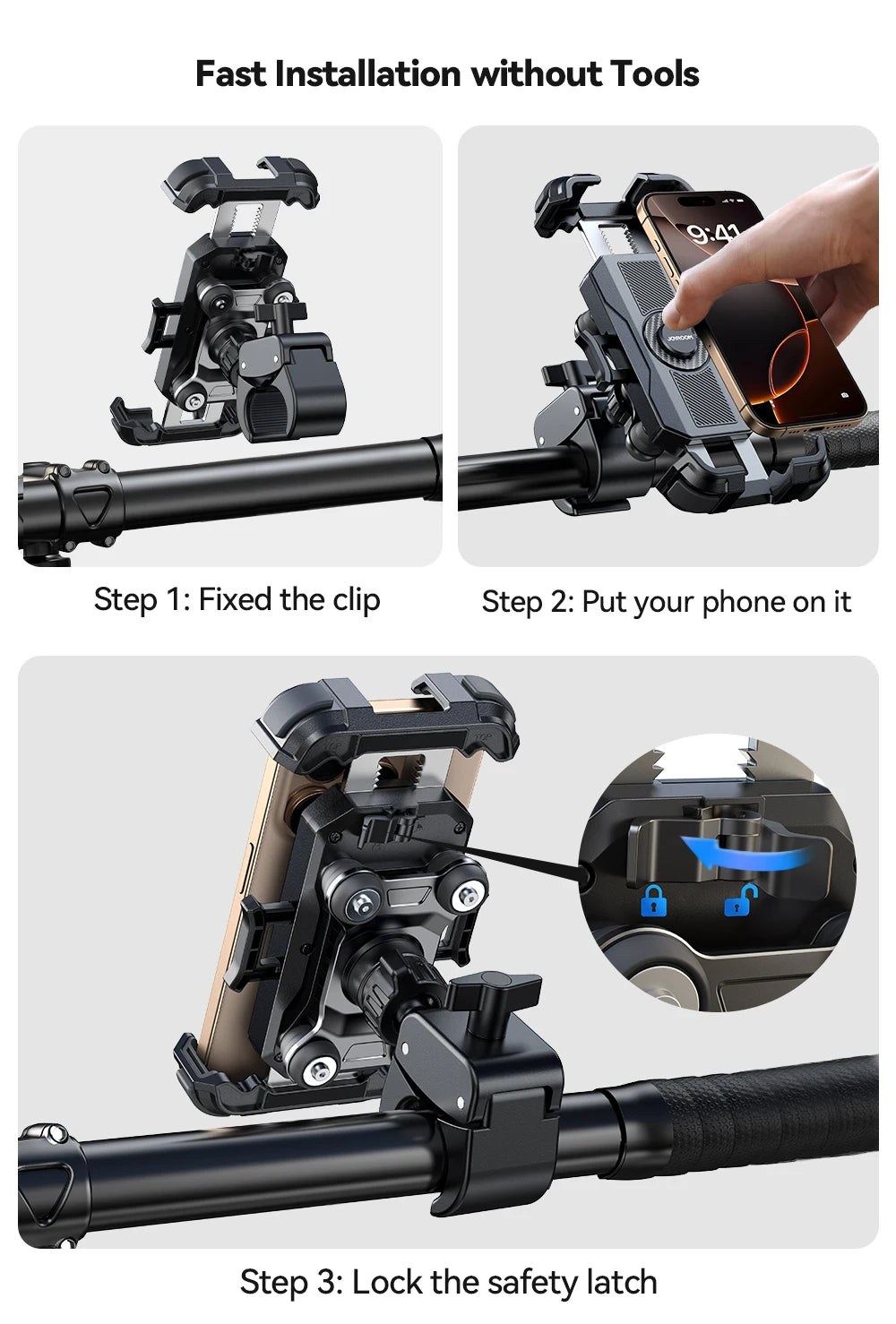Joyroom Motorcycle Phone Holder Anti Vibration Phone Mount for Motorcycle Handlebar Bike Phone Mount for iPhone for 4.7-7” Phone