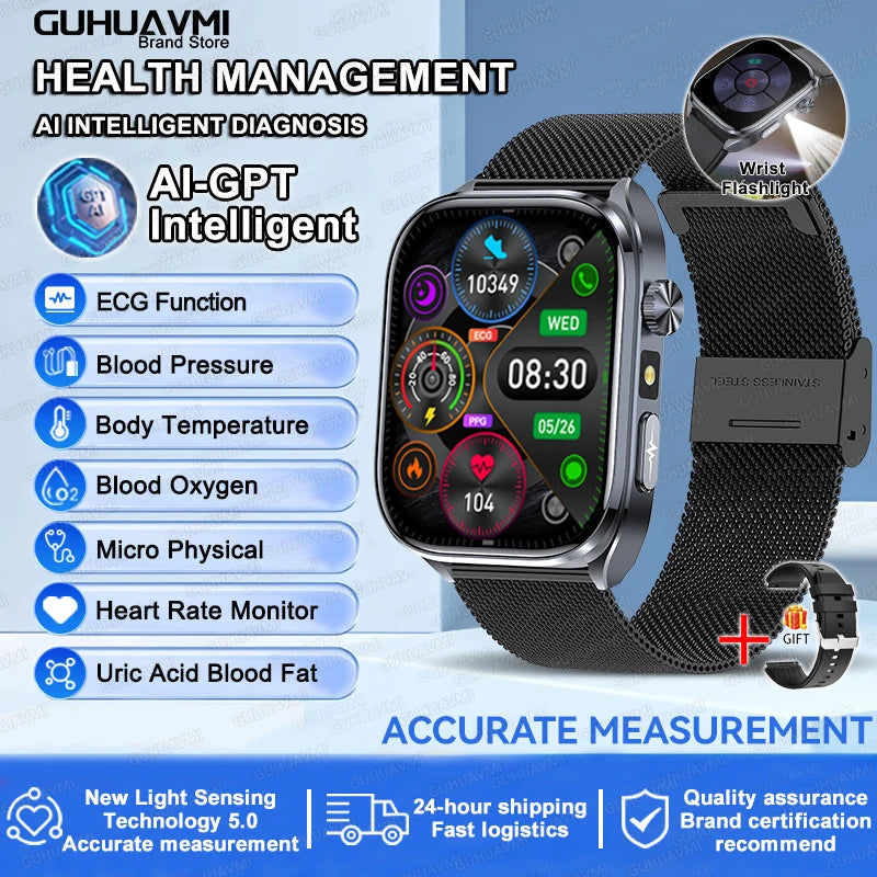 2025 New Accurate ECG Smart Watch Heart Health Analysis Blood analysis Blood Lipid Blood Pressure BT call Smart Watches For Men