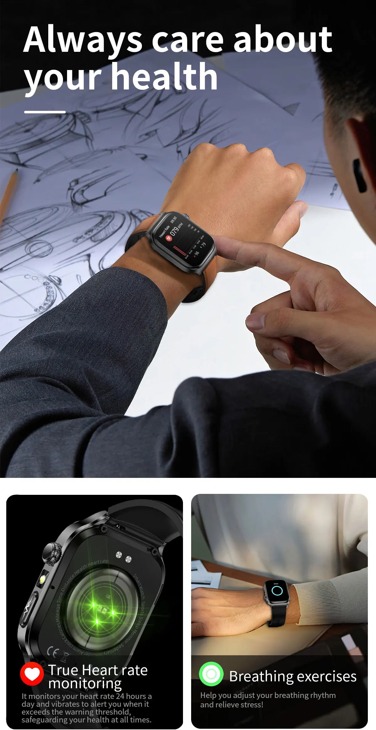 2026 New Accurate Measurement Uric Acid Blood Lipids Smartwatches Body Fat Measure Call Sports Health Smart Watch For Men Women