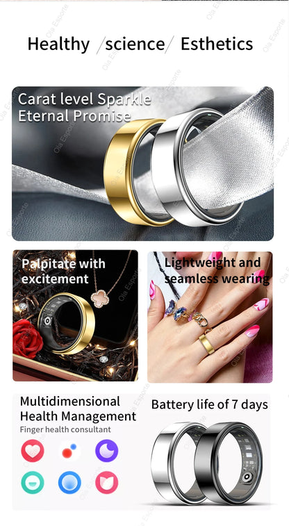 Smart Ring Blood Pressure Sleep Health Monitoring Multi-sport Mode smartring IP68 Waterproof Remote Care Men Women