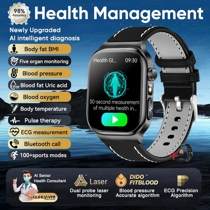 2026 New Accurate Measurement Uric Acid Blood Lipids Smartwatches Body Fat Measure Call Sports Health Smart Watch For Men Women