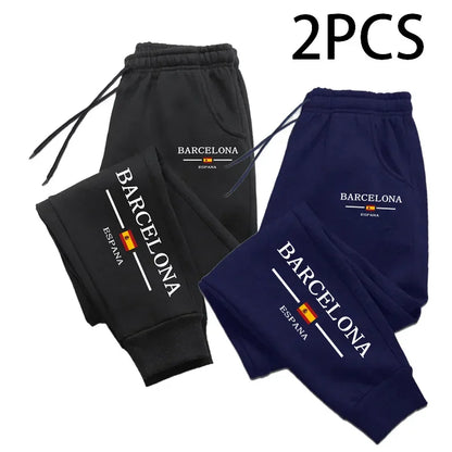 2 in 1 Sweatpants for Man Fall Winter Casual Sporty Jogger Pants Barcelona Fashion Print Trousers Home Outdoor Comfort Bottoms