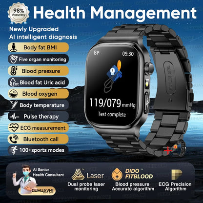 2026 New Accurate Measurement Uric Acid Blood Lipids Smartwatches Body Fat Measure Call Sports Health Smart Watch For Men Women