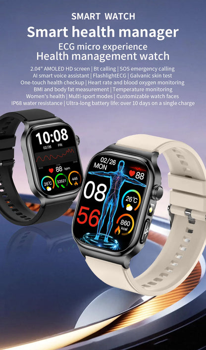 2026 New Accurate Measurement Uric Acid Blood Lipids Smartwatches Body Fat Measure Call Sports Health Smart Watch For Men Women