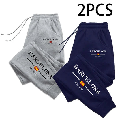 2 in 1 Sweatpants for Man Fall Winter Casual Sporty Jogger Pants Barcelona Fashion Print Trousers Home Outdoor Comfort Bottoms