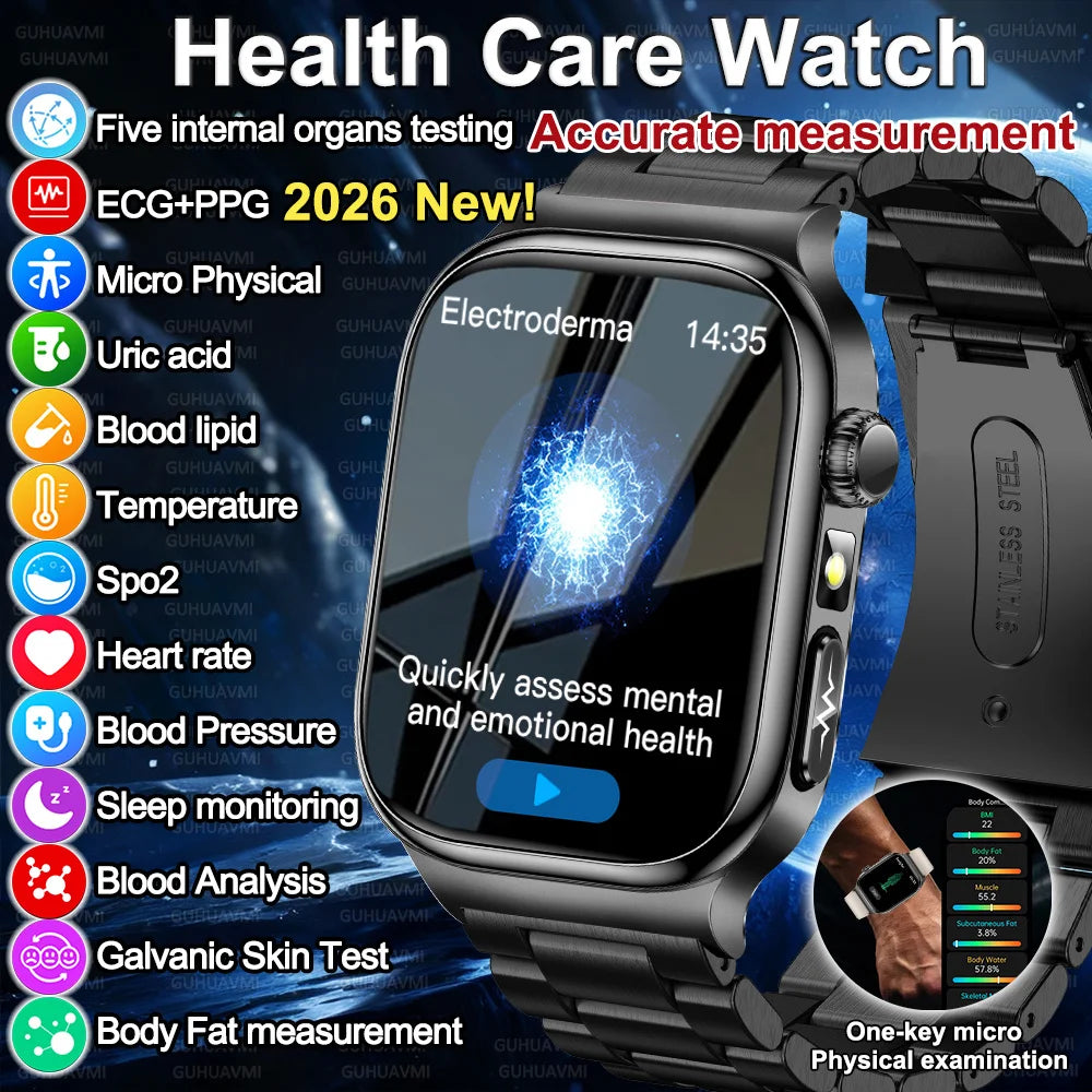 2026 New Accurate Measurement Uric Acid Blood Lipids Smartwatches Body Fat Measure Call Sports Health Smart Watch For Men Women