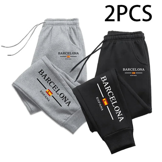 2 in 1 Sweatpants for Man Fall Winter Casual Sporty Jogger Pants Barcelona Fashion Print Trousers Home Outdoor Comfort Bottoms