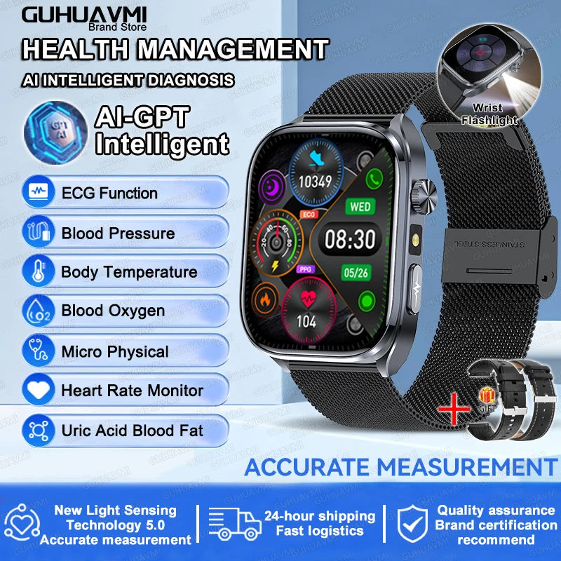 2025 New Accurate ECG Smart Watch Heart Health Analysis Blood analysis Blood Lipid Blood Pressure BT call Smart Watches For Men