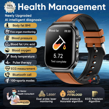 2026 New Accurate Measurement Uric Acid Blood Lipids Smartwatches Body Fat Measure Call Sports Health Smart Watch For Men Women