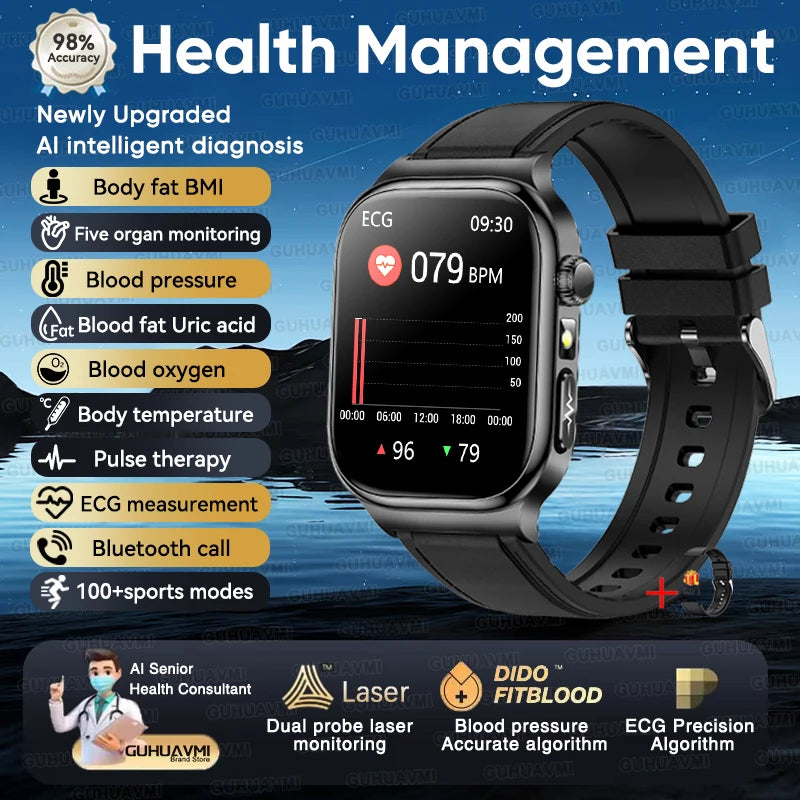 2026 New Accurate Measurement Uric Acid Blood Lipids Smartwatches Body Fat Measure Call Sports Health Smart Watch For Men Women