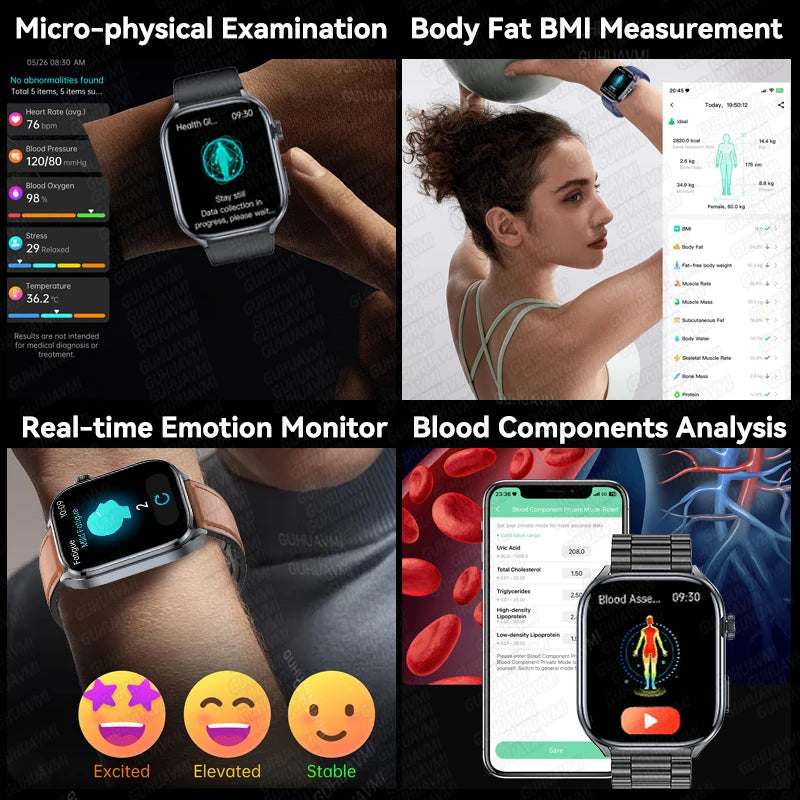 2025 New Accurate ECG Smart Watch Heart Health Analysis Blood analysis Blood Lipid Blood Pressure BT call Smart Watches For Men