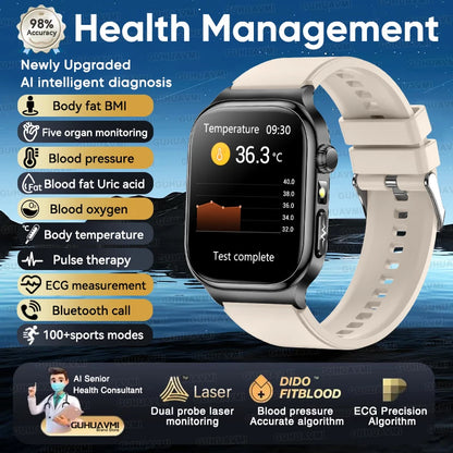 2026 New Accurate Measurement Uric Acid Blood Lipids Smartwatches Body Fat Measure Call Sports Health Smart Watch For Men Women