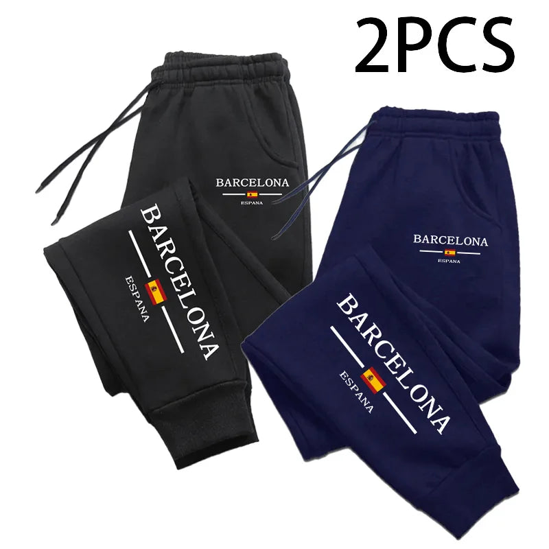 2 in 1 Sweatpants for Man Fall Winter Casual Sporty Jogger Pants Barcelona Fashion Print Trousers Home Outdoor Comfort Bottoms