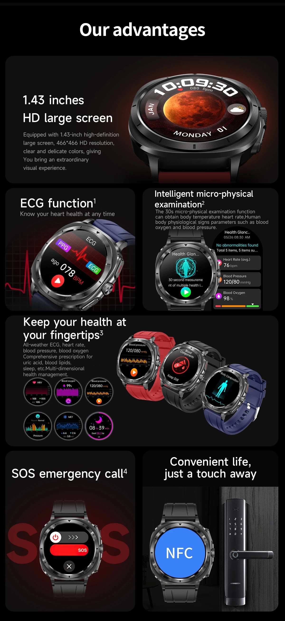 2025 New For XIAOMI Health Watch Uric Acid Blood Pressure Blood oxygen Body Analysis Body Fat SmartWatch ECG+PPG Clock Women Men