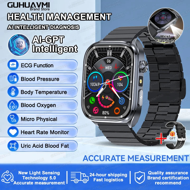 2025 New Accurate ECG Smart Watch Heart Health Analysis Blood analysis Blood Lipid Blood Pressure BT call Smart Watches For Men