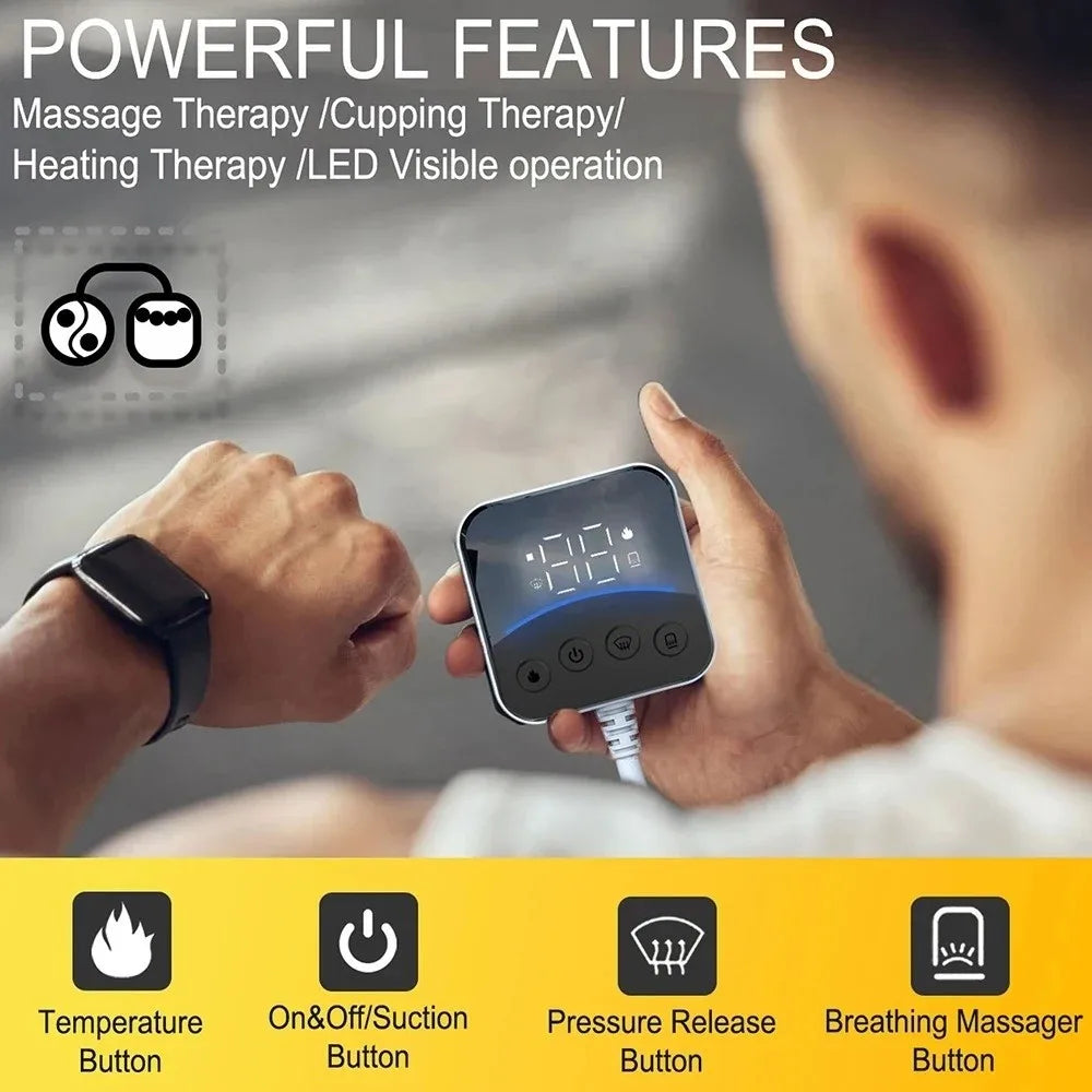 Visual Display Smart LCD Massager Electric Heating Remote Controller Vacuum Cupping Massager Suction Cup LCD Screen