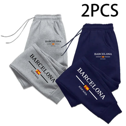 2 in 1 Sweatpants for Man Fall Winter Casual Sporty Jogger Pants Barcelona Fashion Print Trousers Home Outdoor Comfort Bottoms