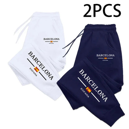 2 in 1 Sweatpants for Man Fall Winter Casual Sporty Jogger Pants Barcelona Fashion Print Trousers Home Outdoor Comfort Bottoms