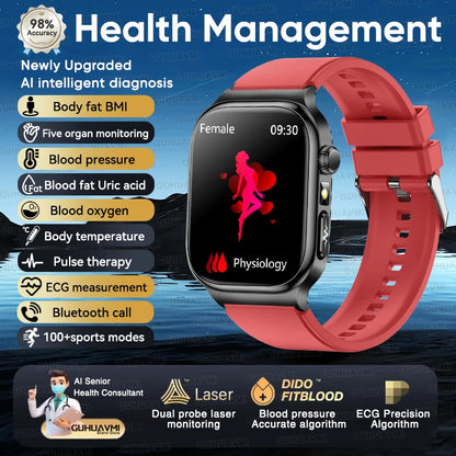 2026 New Accurate Measurement Uric Acid Blood Lipids Smartwatches Body Fat Measure Call Sports Health Smart Watch For Men Women