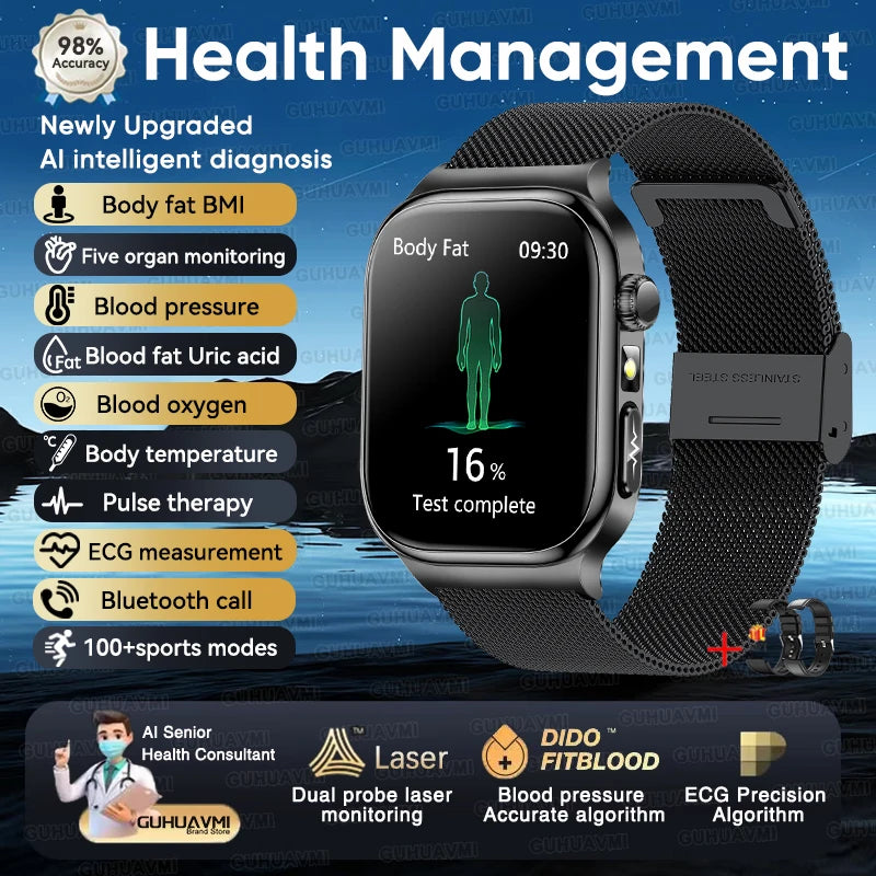 2026 New Accurate Measurement Uric Acid Blood Lipids Smartwatches Body Fat Measure Call Sports Health Smart Watch For Men Women