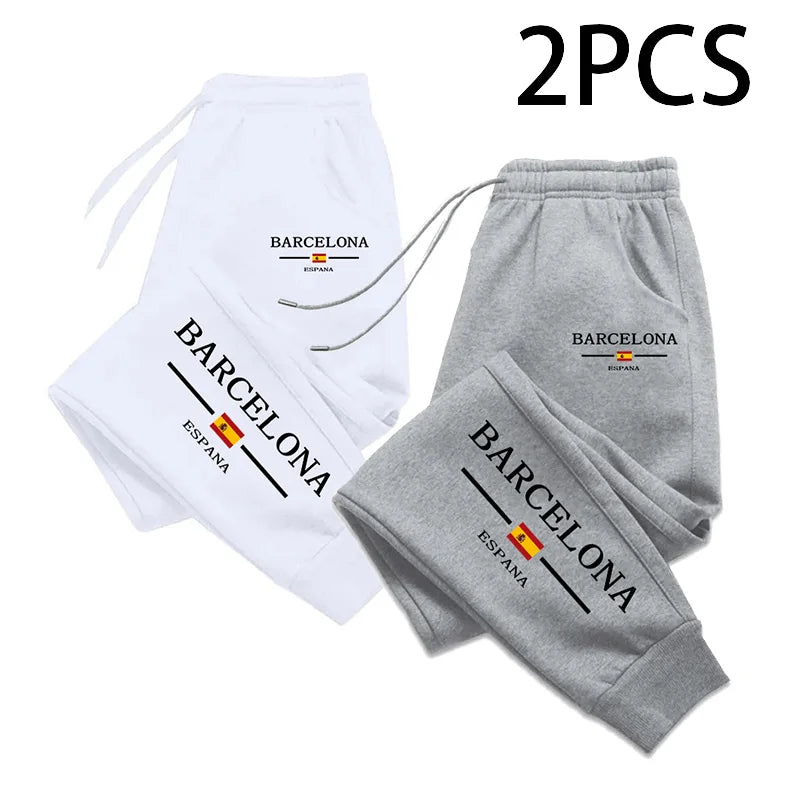 2 in 1 Sweatpants for Man Fall Winter Casual Sporty Jogger Pants Barcelona Fashion Print Trousers Home Outdoor Comfort Bottoms