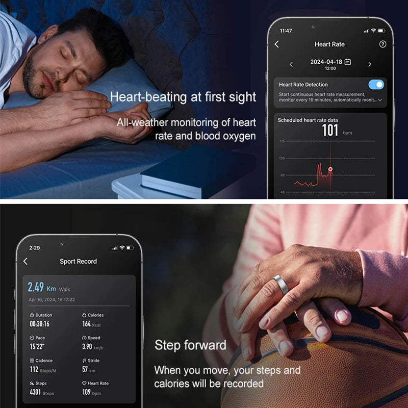 Smart Ring with Gesture Control R10 Womens Men Electronic Smartring Blood Oxygen Health Monitor Sleep Monitor 5ATM Waterproof