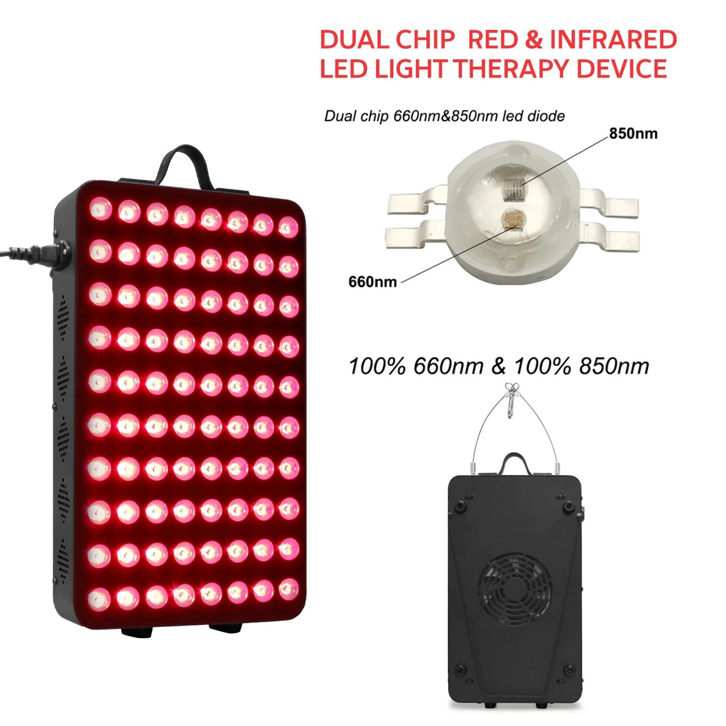 660&850nm Near Infrared and Red Light Therapy Home Use Device High Power LED Light Therapy Lamp for Anti-Aging, Relieve muscle